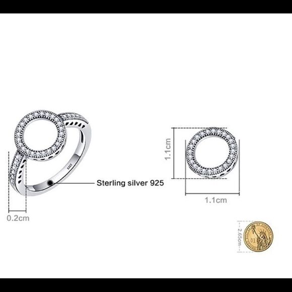 Silver Love Hearts White Sapphire Circle Ring - Picture 3 of 4